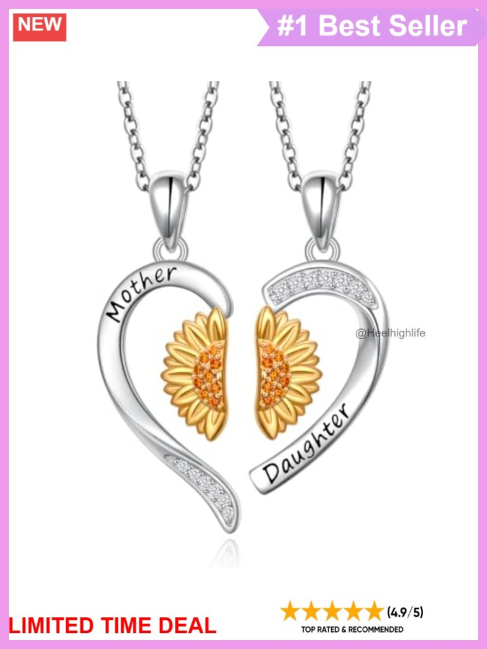 925 Sterling Silver Mother Daughter Matching Necklace Sunflower Pendant Gift